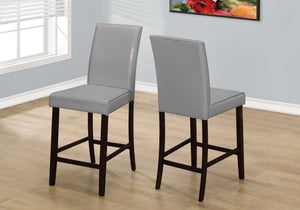 Monarch Specialties Dining Chair, Set Of 2, Counter Height, Upholstered, Kitchen, Dining Room, Grey Leather Look, Brown Wood Legs, Transitional Grey,Espresso, Espresso Solid Wood,Mdf,Leather,Look I 1902