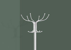 Monarch Specialties Coat Rack, Hall Tree, Free Standing, 12 Hooks, Entryway, 70"H, Umbrella Holder, Bedroom, White Metal, Contemporary, Modern White Metal I 2030