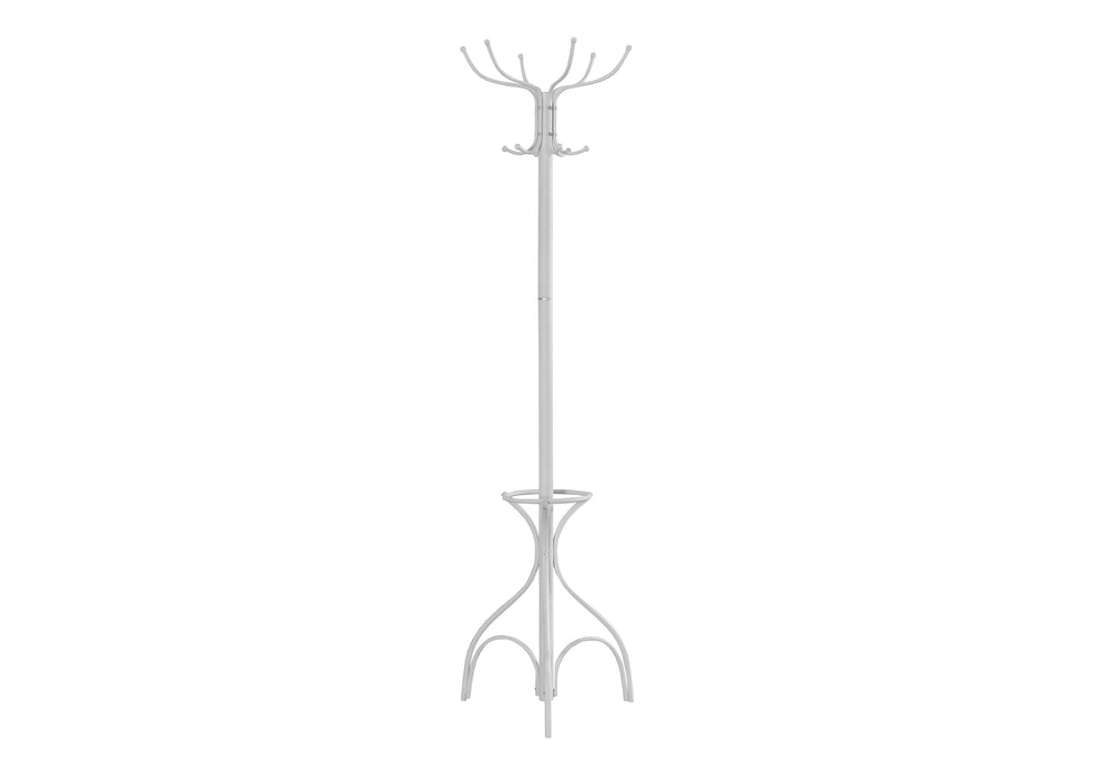 Monarch Specialties Coat Rack, Hall Tree, Free Standing, 12 Hooks, Entryway, 70"H, Umbrella Holder, Bedroom, White Metal, Contemporary, Modern White Metal I 2030