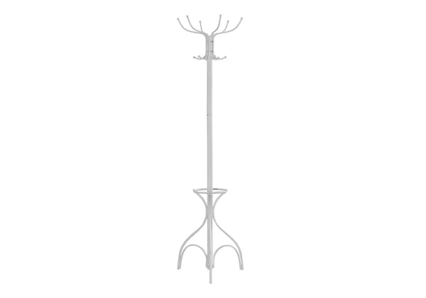 Monarch Specialties Coat Rack, Hall Tree, Free Standing, 12 Hooks, Entryway, 70"H, Umbrella Holder, Bedroom, White Metal, Contemporary, Modern White Metal I 2030