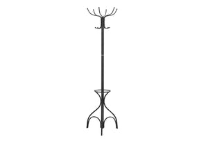 Monarch Specialties Coat Rack, Hall Tree, Free Standing, 12 Hooks, Entryway, 70"H, Umbrella Holder, Bedroom, Black Metal, Transitional Black Metal I 2031