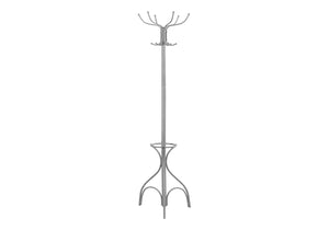 Monarch Specialties Coat Rack, Hall Tree, Free Standing, 12 Hooks, Entryway, 70"H, Umbrella Holder, Bedroom, Grey Metal, Contemporary, Modern Silver Metal I 2032