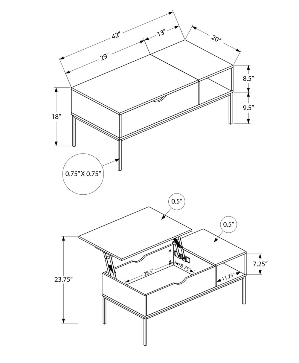 Monarch Specialties Coffee Table, Modern Lift-top Design With Storage, Sleek Metal Frame, Perfect For Living Room Style Black Particle Board,Metal I 3808