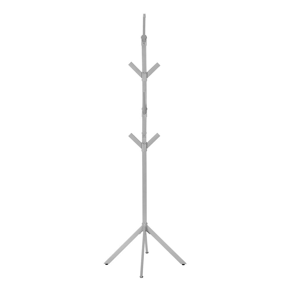 Monarch Specialties Coat Rack, Hall Tree, Free Standing, 8 Hooks, Entryway, 70"H, Bedroom, Grey Metal, Contemporary, Modern Silver Metal I 2058