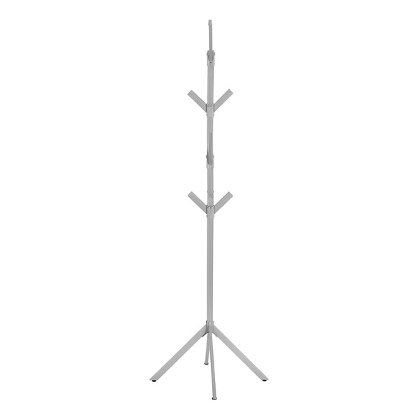 Monarch Specialties Coat Rack, Hall Tree, Free Standing, 8 Hooks, Entryway, 70"H, Bedroom, Grey Metal, Contemporary, Modern Silver Metal I 2058