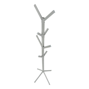 Monarch Specialties Coat Rack, Hall Tree, Free Standing, 8 Hooks, Entryway, 70"H, Bedroom, Grey Metal, Contemporary, Modern Silver Metal I 2058
