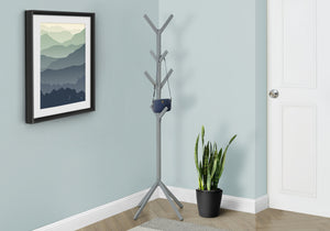 Monarch Specialties Coat Rack, Hall Tree, Free Standing, 8 Hooks, Entryway, 70"H, Bedroom, Grey Metal, Contemporary, Modern Silver Metal I 2058