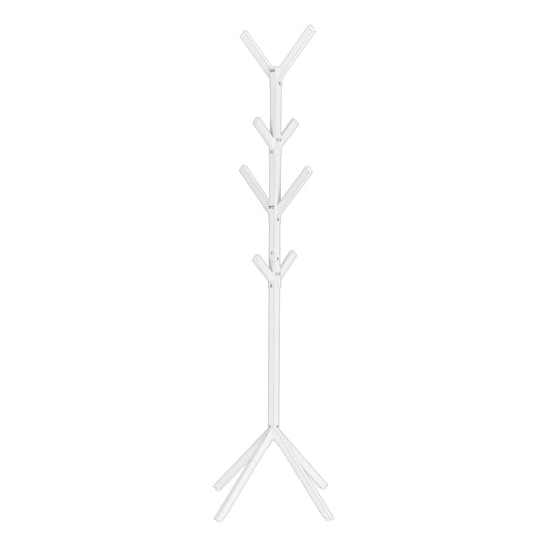 Monarch Specialties Coat Rack, Hall Tree, Free Standing, 8 Hooks, Entryway, 70"H, Bedroom, White Metal, Contemporary, Modern White Metal I 2059