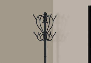 Monarch Specialties Coat Rack, Hall Tree, Free Standing, 8 Hooks, Entryway, 71"H, Umbrella Holder, Bedroom, Black Metal, Transitional Black Metal I 2060