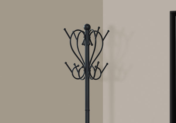 Monarch Specialties Coat Rack, Hall Tree, Free Standing, 8 Hooks, Entryway, 71"H, Umbrella Holder, Bedroom, Black Metal, Transitional Black Metal I 2060