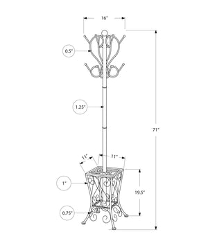 Monarch Specialties Coat Rack, Hall Tree, Free Standing, 8 Hooks, Entryway, 71"H, Umbrella Holder, Bedroom, Black Metal, Transitional Black Metal I 2060