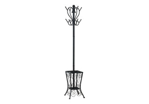 Monarch Specialties Coat Rack, Hall Tree, Free Standing, 8 Hooks, Entryway, 71"H, Umbrella Holder, Bedroom, Black Metal, Transitional Black Metal I 2060