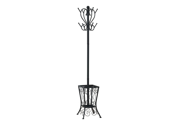 Monarch Specialties Coat Rack, Hall Tree, Free Standing, 8 Hooks, Entryway, 71"H, Umbrella Holder, Bedroom, Black Metal, Transitional Black Metal I 2060