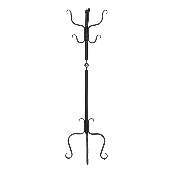 Monarch Specialties Coat Rack, Hall Tree, Free Standing, 8 Hooks, Entryway, 74"H, Bedroom, Black Metal, Transitional Black Metal I 2065