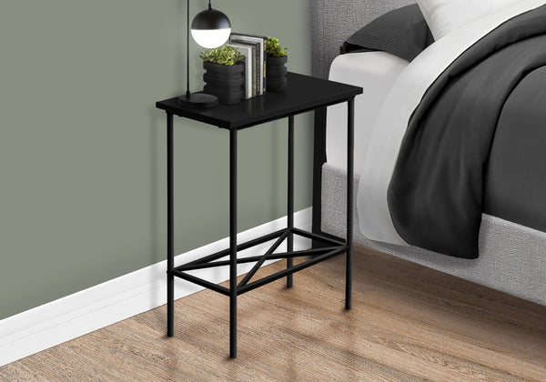 Monarch Specialties Accent Table, Side, End, Narrow, Small, 2 Tier, Living Room, Bedroom, Black Laminate, Black Metal, Contemporary, Modern Black Particle Board,Metal I 2078