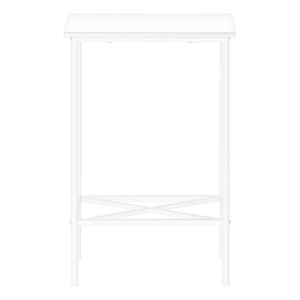 Monarch Specialties Accent Table, Side, End, Narrow, Small, 2 Tier, Living Room, Bedroom, White Laminate, White Metal, Contemporary, Modern White Particle Board,Metal I 2079