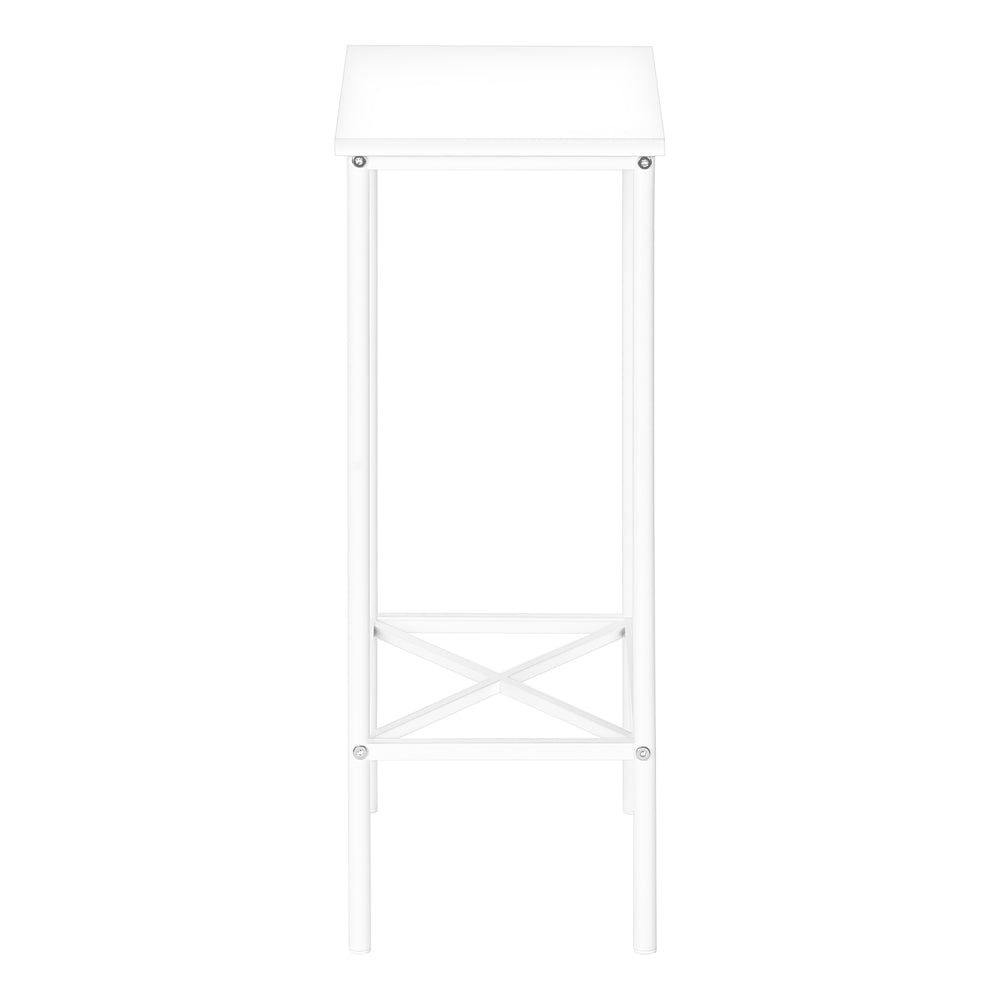 Monarch Specialties Accent Table, Side, End, Narrow, Small, 2 Tier, Living Room, Bedroom, White Laminate, White Metal, Contemporary, Modern White Particle Board,Metal I 2079