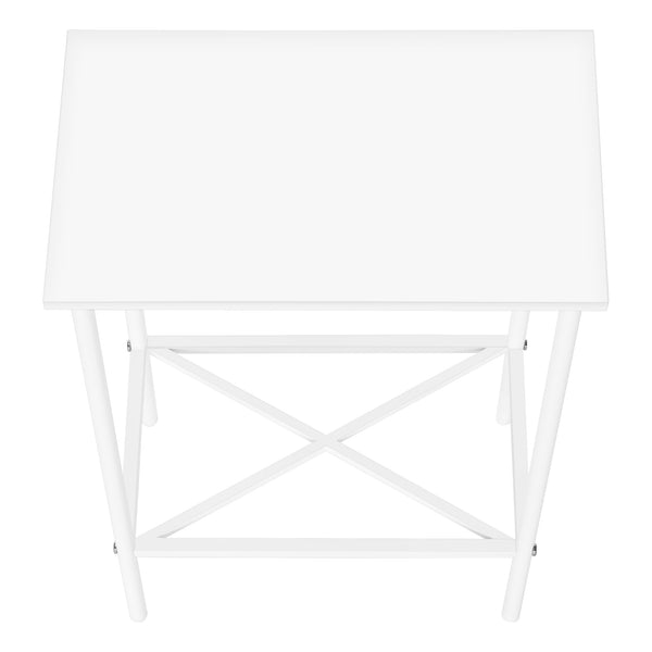 Monarch Specialties Accent Table, Side, End, Narrow, Small, 2 Tier, Living Room, Bedroom, White Laminate, White Metal, Contemporary, Modern White Particle Board,Metal I 2079