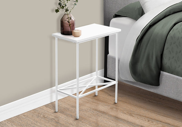 Monarch Specialties Accent Table, Side, End, Narrow, Small, 2 Tier, Living Room, Bedroom, White Laminate, White Metal, Contemporary, Modern White Particle Board,Metal I 2079