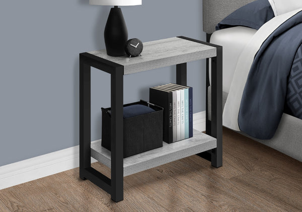 Monarch Specialties Accent Table, Side, End, Narrow, Small, 2 Tier, Living Room, Bedroom, Grey Laminate, Black Metal, Contemporary, Modern Grey,Black, Black Particle Board,Hollow,Core,Laminate,Mdf,Metal I 2082