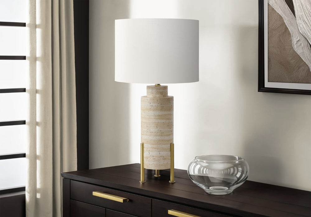 Monarch Specialties Lighting, 30"H Beige Resin Table Lamp With Ivory Shade – Elegant Transitional Design For Any Room Beige,Gold,Ivory Polyresin,Metal,Polyester I 9928