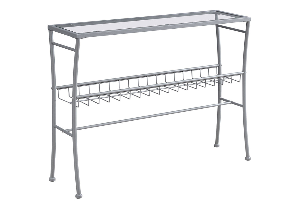 Monarch Specialties Accent Table, Console, Entryway, Narrow, Sofa, Living Room, Bedroom, Clear Tempered Glass, Silver Metal, Contemporary, Modern Silver,Clear, Clear Metal,Glass,Tempered Glass I 2128