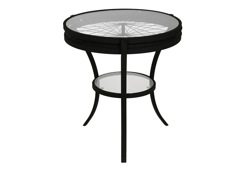 Monarch Specialties Accent Table, Side, End, Nightstand, Lamp, Round, Living Room, Bedroom, Clear Tempered Glass, Black Metal, Transitional Black,Clear, Clear Tempered Glass,Metal I 2140
