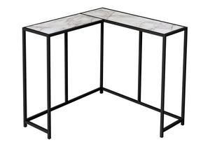 Monarch Specialties Accent Table, Console, Entryway, Narrow, Corner, Living Room, Bedroom, White Marble Look Laminate, Black Metal, Contemporary, Modern White Particle Board,Metal I 2159