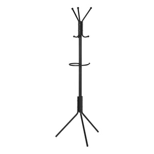 Monarch Specialties Coat Rack, Hall Tree, Free Standing, Hanging Bar, 6 Hooks, Entryway, 68"H, Bedroom, Black Metal, Contemporary, Modern Black Metal I 2162
