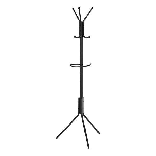Monarch Specialties Coat Rack, Hall Tree, Free Standing, Hanging Bar, 6 Hooks, Entryway, 68"H, Bedroom, Black Metal, Contemporary, Modern Black Metal I 2162