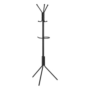 Monarch Specialties Coat Rack, Hall Tree, Free Standing, Hanging Bar, 6 Hooks, Entryway, 68"H, Bedroom, Black Metal, Contemporary, Modern Black Metal I 2162