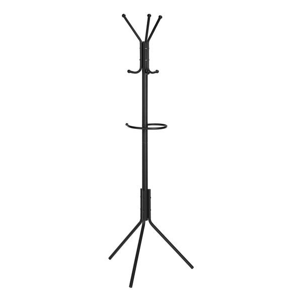 Monarch Specialties Coat Rack, Hall Tree, Free Standing, Hanging Bar, 6 Hooks, Entryway, 68"H, Bedroom, Black Metal, Contemporary, Modern Black Metal I 2162