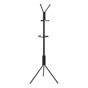 Monarch Specialties Coat Rack, Hall Tree, Free Standing, Hanging Bar, 6 Hooks, Entryway, 68"H, Bedroom, Black Metal, Contemporary, Modern Black Metal I 2162