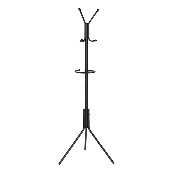 Monarch Specialties Coat Rack, Hall Tree, Free Standing, Hanging Bar, 6 Hooks, Entryway, 68"H, Bedroom, Black Metal, Contemporary, Modern Black Metal I 2162