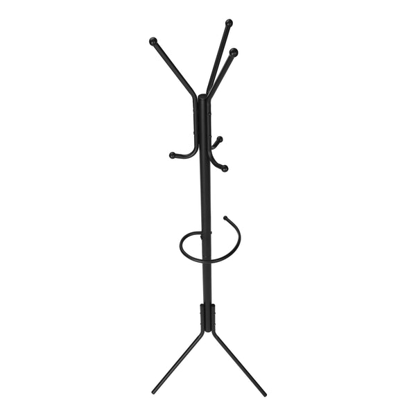 Monarch Specialties Coat Rack, Hall Tree, Free Standing, Hanging Bar, 6 Hooks, Entryway, 68"H, Bedroom, Black Metal, Contemporary, Modern Black Metal I 2162
