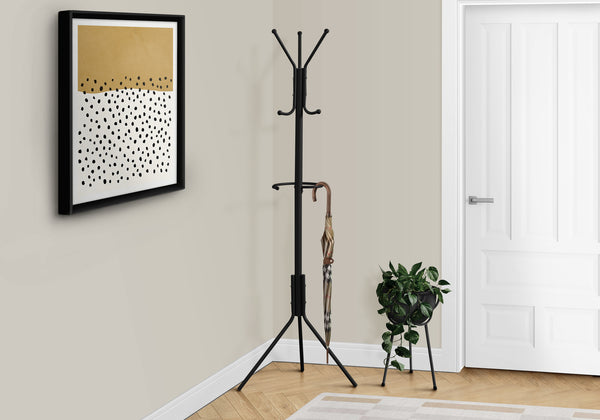 Monarch Specialties Coat Rack, Hall Tree, Free Standing, Hanging Bar, 6 Hooks, Entryway, 68"H, Bedroom, Black Metal, Contemporary, Modern Black Metal I 2162