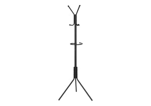 Monarch Specialties Coat Rack, Hall Tree, Free Standing, Hanging Bar, 6 Hooks, Entryway, 68"H, Bedroom, Black Metal, Contemporary, Modern Black Metal I 2162