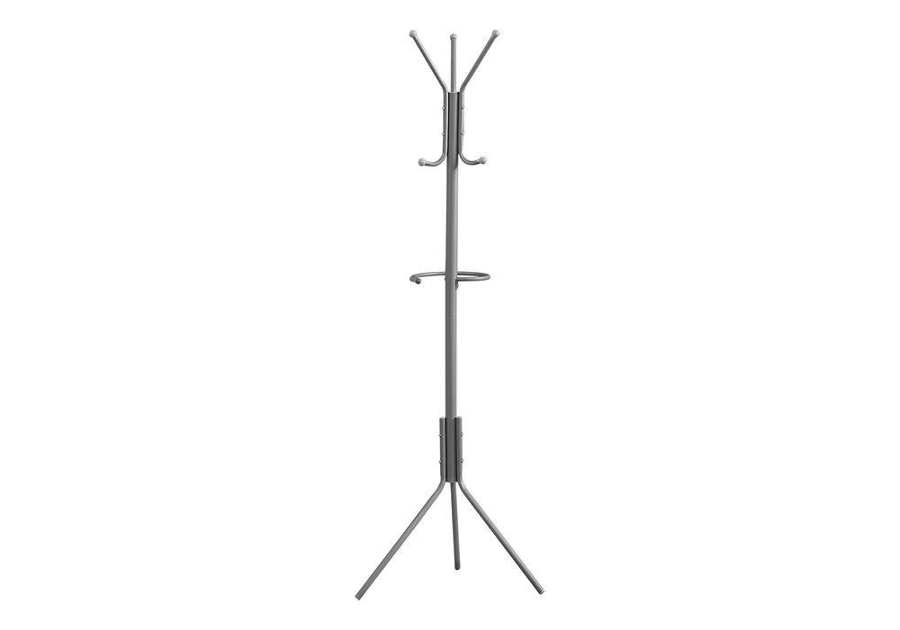 Monarch Specialties Coat Rack, Hall Tree, Free Standing, Hanging Bar, 6 Hooks, Entryway, 68"H, Bedroom, Grey Metal, Contemporary, Modern Silver Metal I 2163