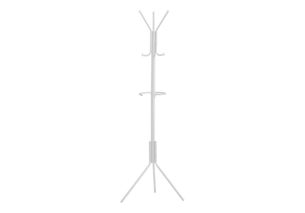 Monarch Specialties Coat Rack, Hall Tree, Free Standing, Hanging Bar, 6 Hooks, Entryway, 68"H, Bedroom, White Metal, Contemporary, Modern White Metal I 2164