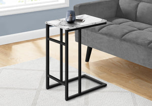 Monarch Specialties Accent Table, C-shaped, End, Side, Snack, Living Room, Bedroom, White Marble Look Laminate, Black Metal, Contemporary, Modern White,Black, Black Particle Board,Metal I 2173