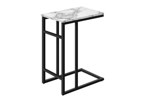 Monarch Specialties Accent Table, C-shaped, End, Side, Snack, Living Room, Bedroom, White Marble Look Laminate, Black Metal, Contemporary, Modern White,Black, Black Particle Board,Metal I 2173