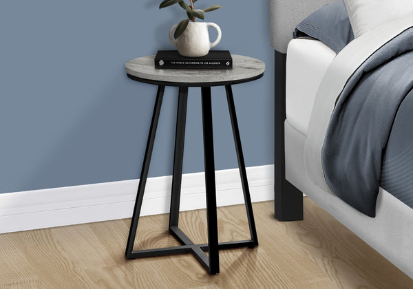 Monarch Specialties Accent Table, Side, Round, End, Nightstand, Lamp, Living Room, Bedroom, Grey Laminate, Black Metal, Contemporary, Modern Grey,Black, Black Metal,Particle Board I 2176