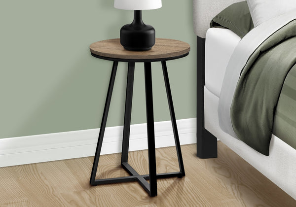 Monarch Specialties Accent Table, Side, Round, End, Nightstand, Lamp, Living Room, Bedroom, Brown Laminate, Black Metal, Contemporary, Modern Dark Taupe,Black, Black Metal,Particle Board I 2177