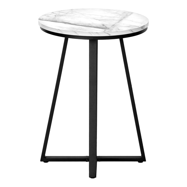 Monarch Specialties Accent Table, Side, Round, End, Nightstand, Lamp, Living Room, Bedroom, White Marble Look Laminate, Black Metal, Contemporary, Modern White,Black, Black Metal,Particle Board I 2178