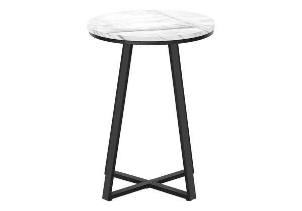 Monarch Specialties Accent Table, Side, Round, End, Nightstand, Lamp, Living Room, Bedroom, White Marble Look Laminate, Black Metal, Contemporary, Modern White,Black, Black Metal,Particle Board I 2178