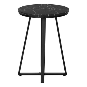 Monarch Specialties Accent Table, Side, Round, End, Nightstand, Lamp, Living Room, Bedroom, Black Marble Look Laminate, Black Metal, Contemporary, Modern Black,Black, Black Metal,Particle Board I 2179