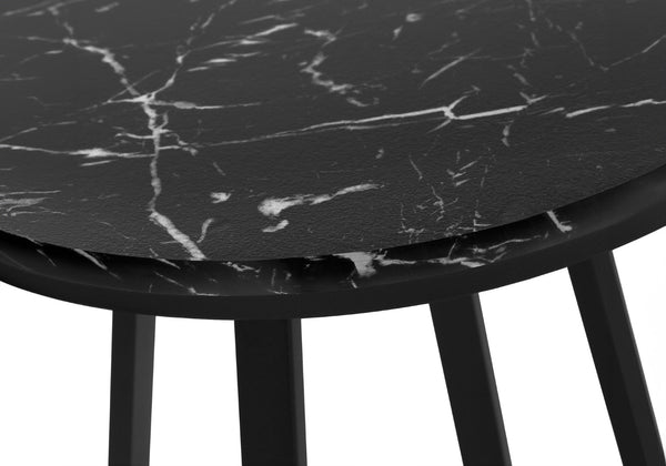 Monarch Specialties Accent Table, Side, Round, End, Nightstand, Lamp, Living Room, Bedroom, Black Marble Look Laminate, Black Metal, Contemporary, Modern Black,Black, Black Metal,Particle Board I 2179