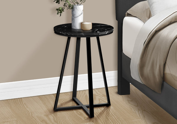Monarch Specialties Accent Table, Side, Round, End, Nightstand, Lamp, Living Room, Bedroom, Black Marble Look Laminate, Black Metal, Contemporary, Modern Black,Black, Black Metal,Particle Board I 2179