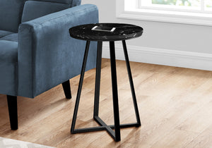 Monarch Specialties Accent Table, Side, Round, End, Nightstand, Lamp, Living Room, Bedroom, Black Marble Look Laminate, Black Metal, Contemporary, Modern Black,Black, Black Metal,Particle Board I 2179