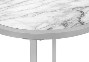 Monarch Specialties Accent Table, Side, Round, End, Nightstand, Lamp, Living Room, Bedroom, White Marble Look Laminate, Grey Metal, Contemporary, Modern White,Silver, Silver Metal,Mdf I 2205